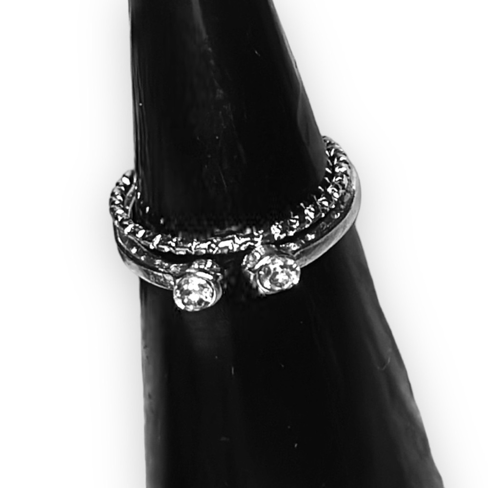 New Silver Handmade Bohemian Unique CZ Diamond Band Minimalist Ring Set of 2